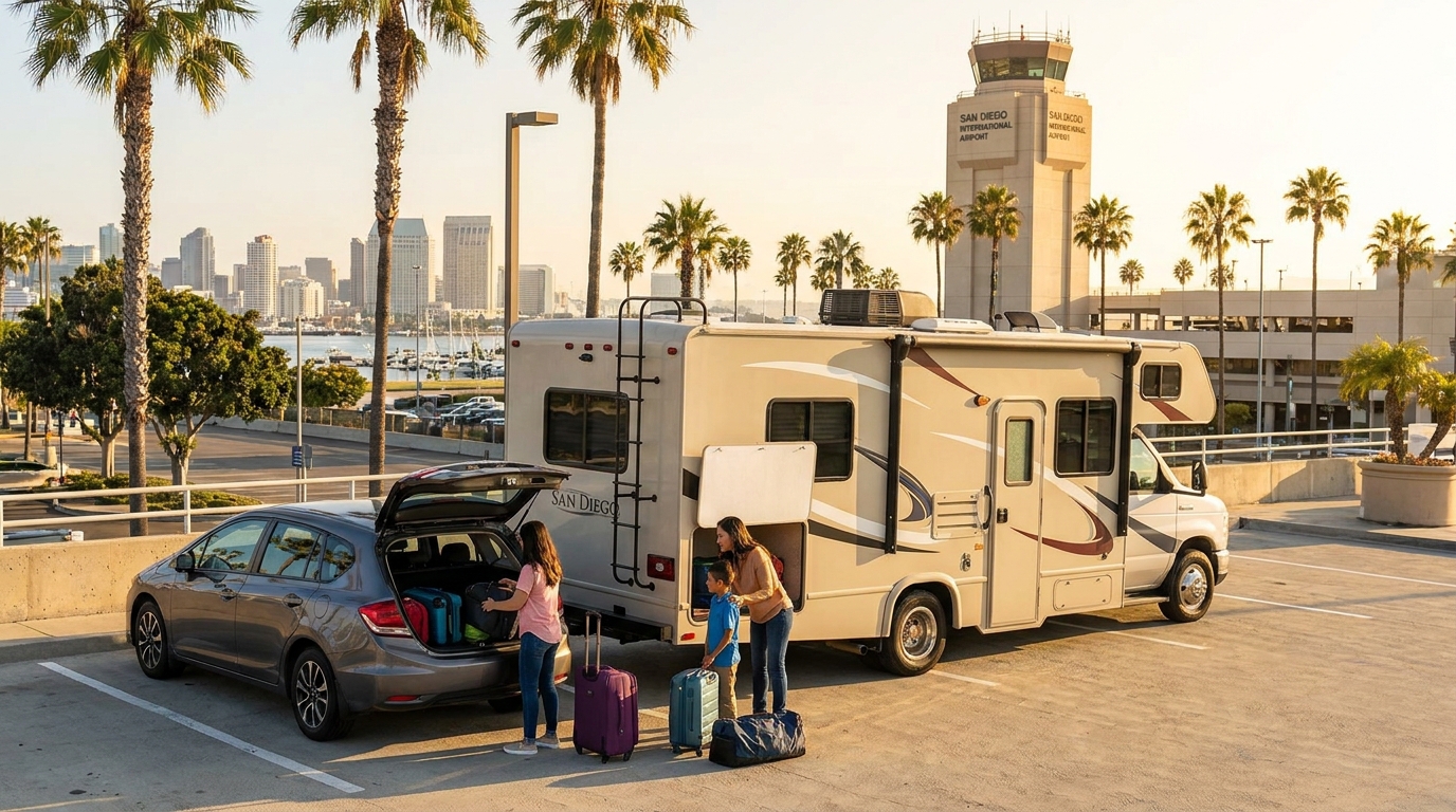 Map for Airport RV Pickup Tips for San Diego - Fly and Drive Guide 2026